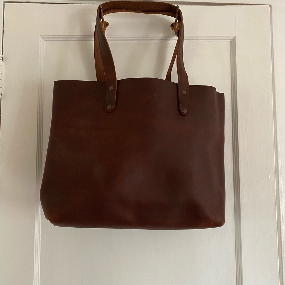 Elegant Brown chestnut Love 41  Leather Tote Bag - Picture 7 of 7